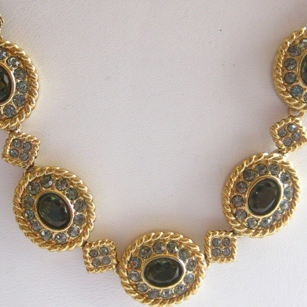 Vintage Filigree Smokey Gray Glass Necklace